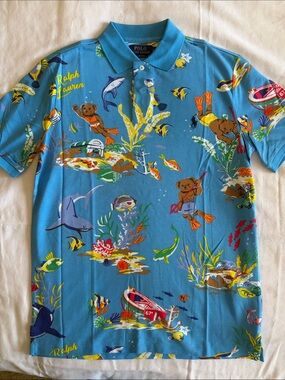Polo by Ralph Lauren Blue Tropical Ocean Print Polo Shirt